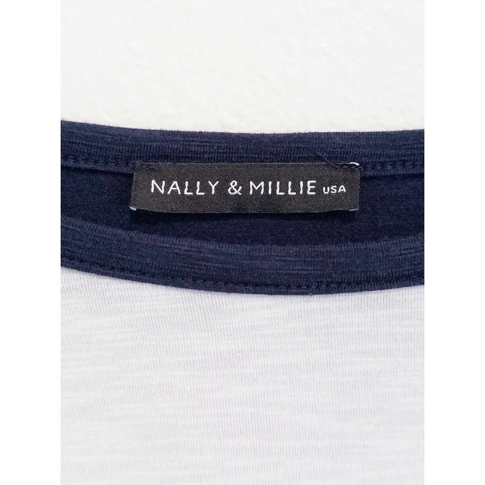 Nally & Millie Striped Shirt Women L/XL Nautical Coastal Preppy Oversized Blue - Picture 3 of 6